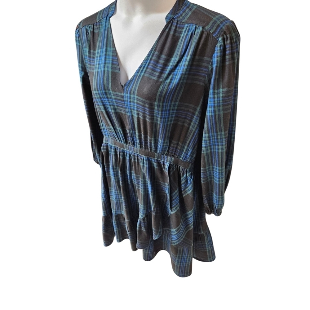 FREE ASSEMBLY XL-1X Plaid mini wrapdress black,blue,green long Sleeve Pockets - Picture 3 of 16